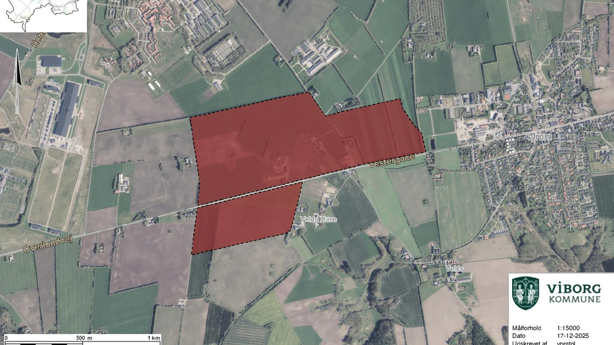 Illustration af det omtalte område, hvor industriparken er planlagt til at ligge. Foto: Viborg Kommune.