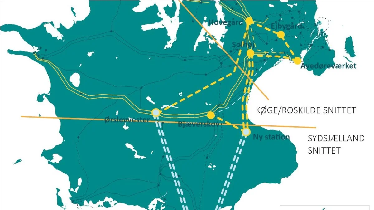 Som en del af moderniseringen af elnettet på Sjælland, skal der opføres 400 kV kabel fra Køge opg nordpå, som denne illustration viser. Samtidig skal der også anlægges 220 kV-kabler sydpå til Vordingborg og videre til Lolland-Falster. 