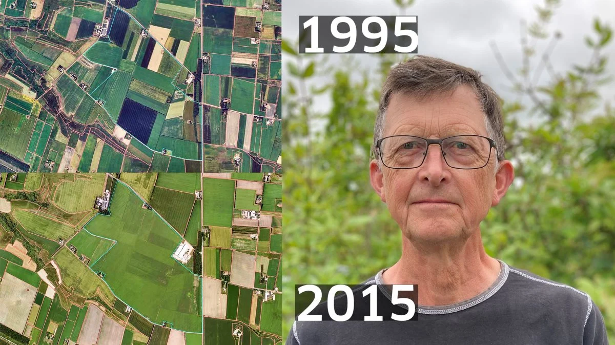 Emeritus Ole H. Caspersen fortæller, at udviklingen imod større marker og mindre værdifuld natur er gået stærkt ifølge hans undersøgelse. Det er sket i takt med at mindre landbrug er forsvundet, og de tilbageværende er blevet mere effektive. De to luftfotos er lånt fra undersøgelsen: "Udvikling i Agerlandet 1954-2025" og viser en tendens mod større marker, hvor skellene fjernes.