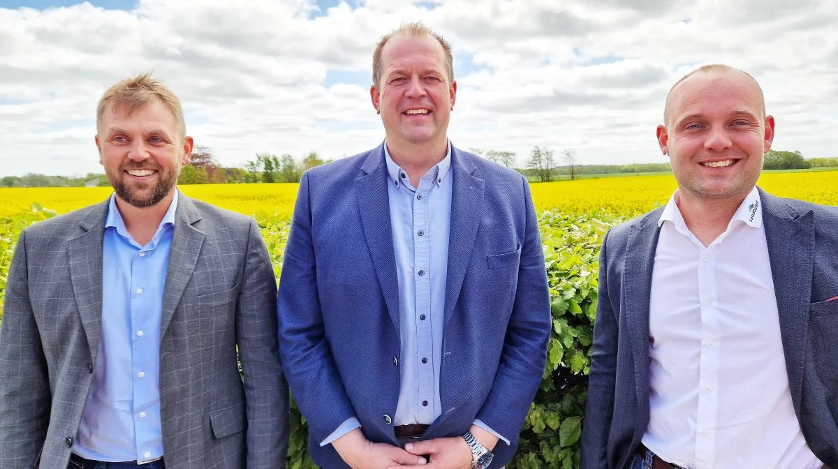 Tre landboformænd klar til fusion – fra venstre: Hans Damgaard, formand for Kolding Herreds Landbrugsforening, KHL, Christian Lund, formand i Sønderjysk Landboforening og Henrik Jessen, formand for LandboSyd.