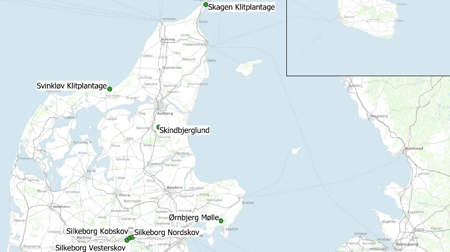 Der er lavet forvaltningsplaner for 22 skovområder i Danmark. Heraf er en del af dem i Midt- og Nordjylland. Kilde: Naturstyrelsen