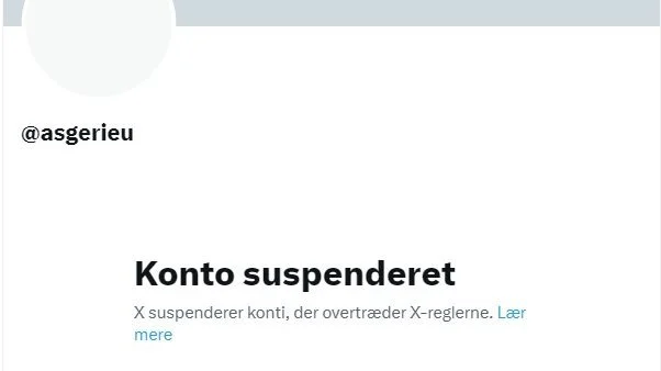 Sådan ser der ud, hvis man prøver at tilgå Asger Christensens konto på det sociale medie X. 