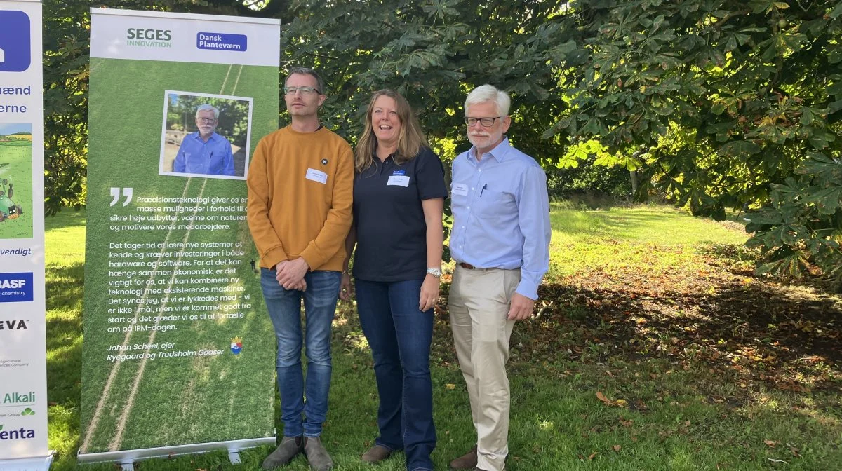 IPM-dagens værter. Fra venstre chefkonsulent Carsten Fabricius, Seges, direktør Tanja Andersen, Dansk Planteværn og godsejer Johan Scheel, Trudsholm Gods. Fotos: Dansk Planteværn