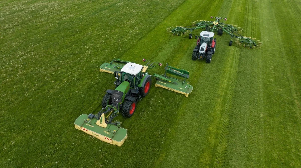 Krone præsenterer blandt andet markedets største firerotors rive og deres hidtil største butterfly-skårlægger på Agritechnica. Foto: Krone