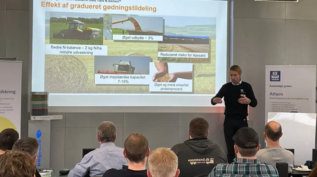 Du graduerer din forårstildeling i Atfarm under funktionen Optimeret kort. Herfra grundgødsker man typisk 50-80 kg kvælstof ved vækststart og graduerer den resterende mængde i anden tildeling. Fotos: Agrikom  