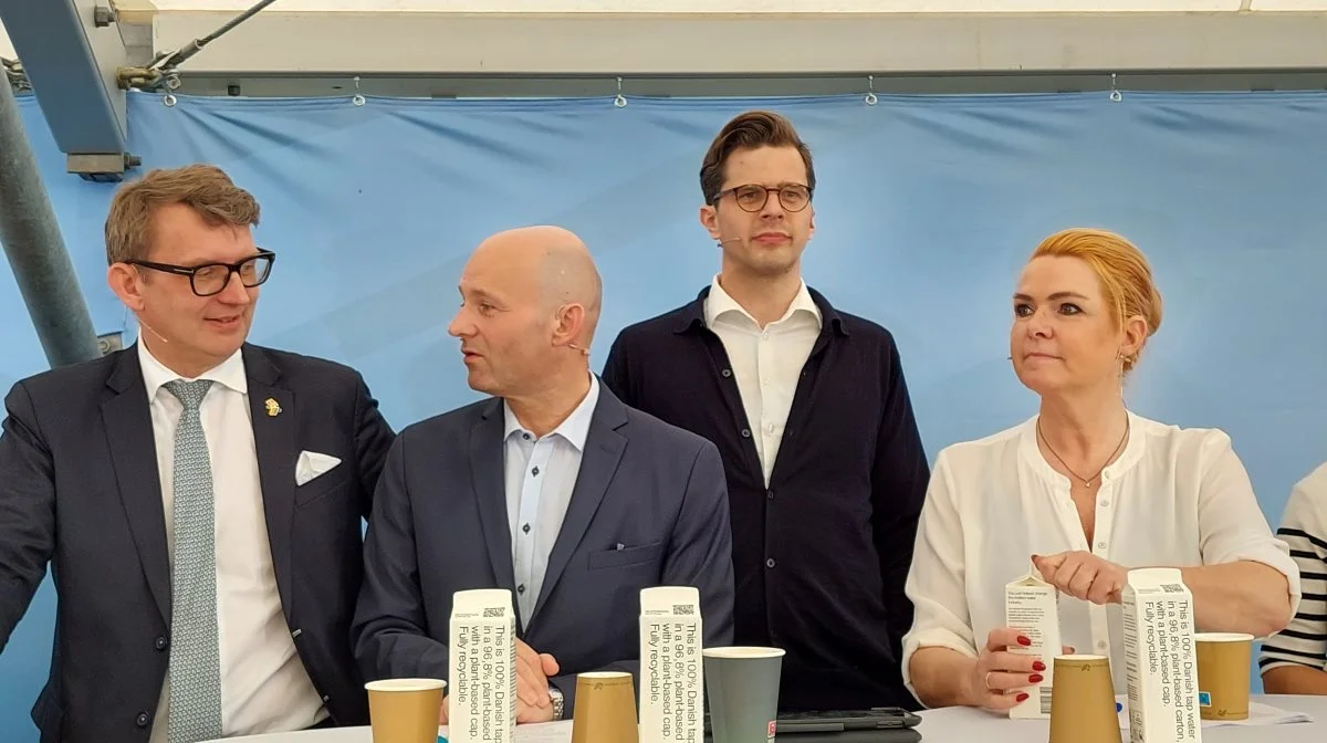 Alex Vanopslagh og Inger Støjberg deltager i Landbrugskonferencen i Vingsted Konferencecenter den 5. december. Her ses de ved et tidligere arrangement sammen med formændene for Venstre og Konservative, Troels Lund Poulsen og Søren Pape Poulsen. Arkivfoto