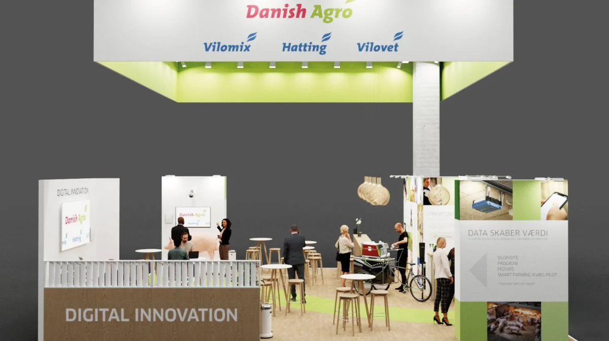 Sådan kommer Danish Agros stand til at tage sig ud på næste uges NutriFair i Fredericia. Illustration: Danish Agro