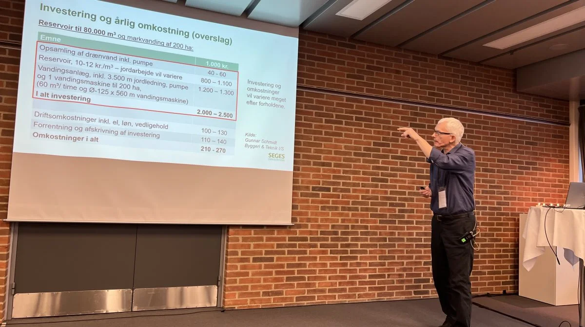 Investeringen i et vandreservoir og tilhørende markvandingsanlæg er betragtelig. Skal det være rentablet kræver det, at myndighederne belønner indsatsen på linje med andre kvælstofvirkemidler. Foto: Kasper Stougård 