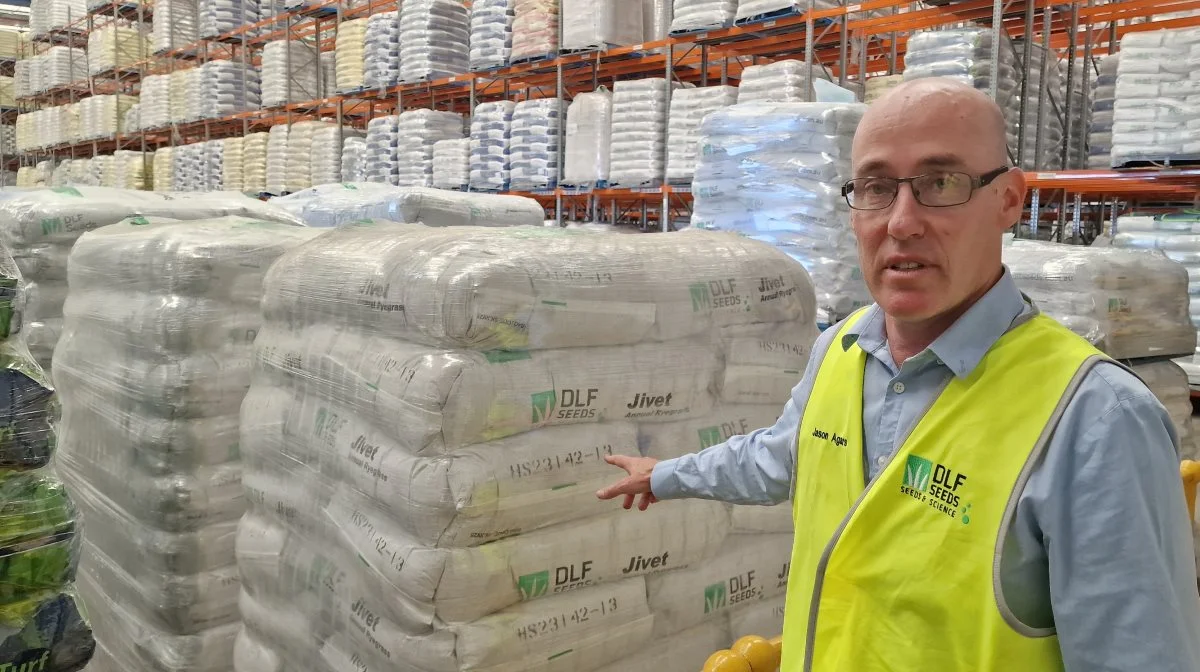 - 95 procent af det australsk producerede græs- og kløverfrø bliver solgt og anvendt i Australien, fortæller CEO Jason Agars, DLF Seeds, der her viser rundt på hovedlageret  i Melbourne. Foto: Jørgen P. Jensen