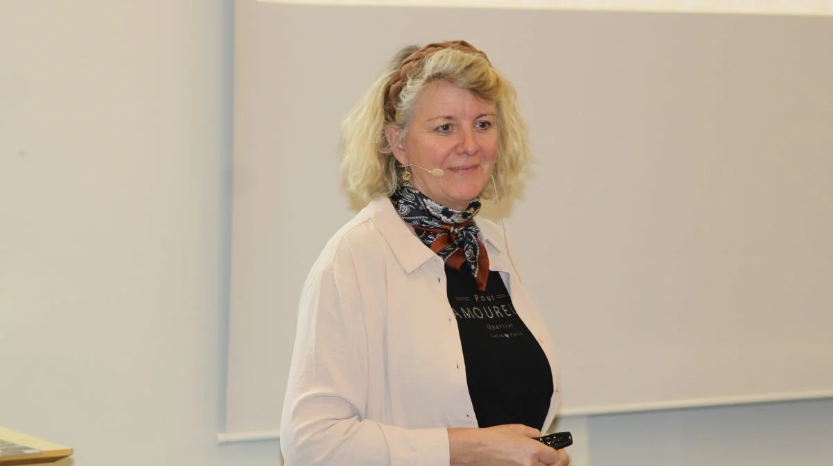 Birthe Egdal, underviser på Dalum Landbrugsskole, gav sit bud på bæredygtighed fra et helikopterperspektiv.