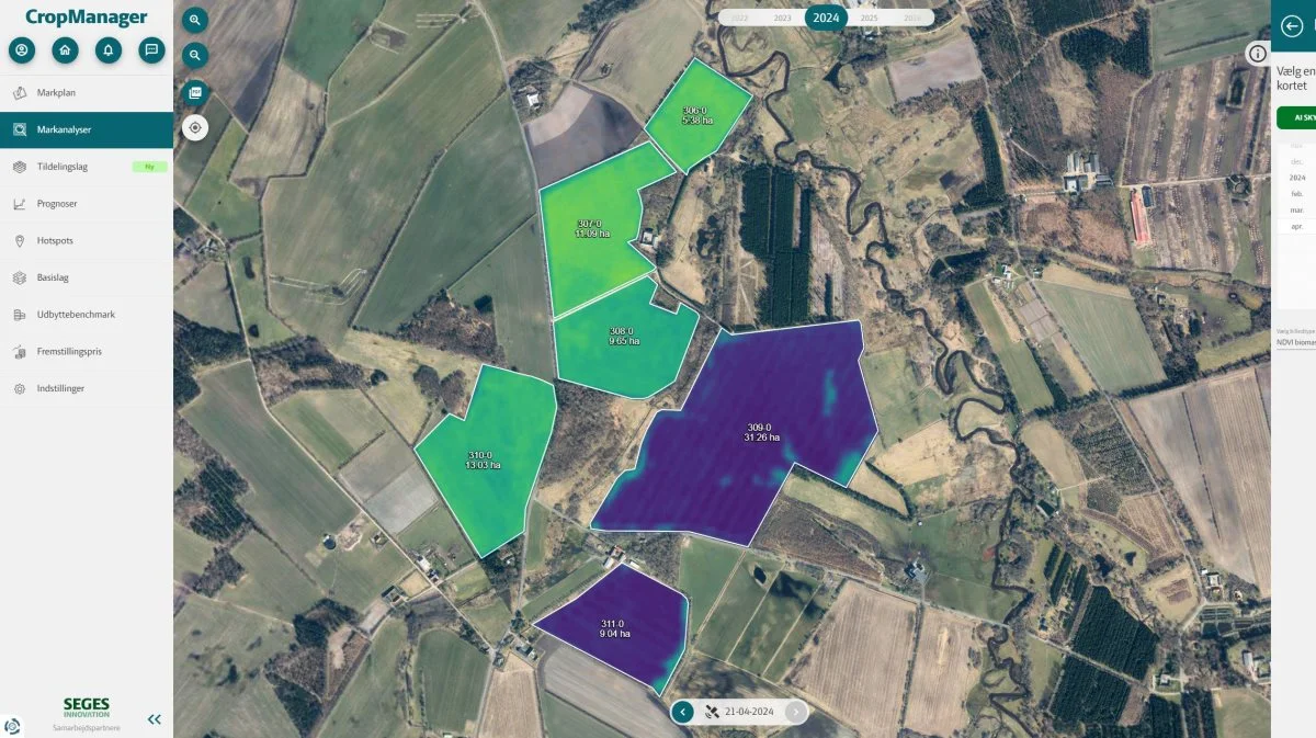 Ved hjælp af såkaldt maskinlæring og af flere satellitkilder, kan brugerne af CropManager nu få kort uden skyer året rundt. Foto: Seges Innovation