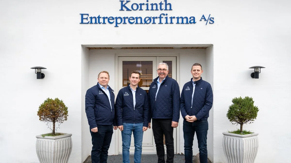 Bjarke Laursen, Thor Laursen, Jørn Høj og Jacob Østerberg, alle uddannede aut. kloakmestre og ejerkredsen bag Korinth Entreprenørfirma. 