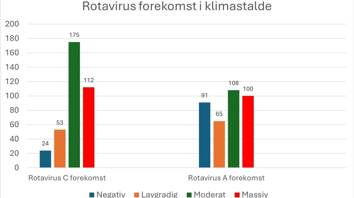 Figur: Rotavirus prøveresultater. I alt 364 prøver i fire kategorier.