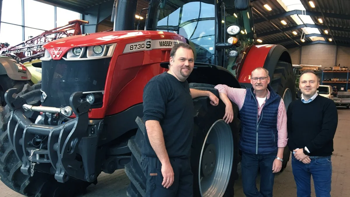 På billedet ses fra venstre eftermarkedschef Flemming Madsen (DMC), eftermarkedskonsulent Mogens Bredtoft (DMC) og Aftersales Commercial Manager Lasse Rask (Agco Danmark).