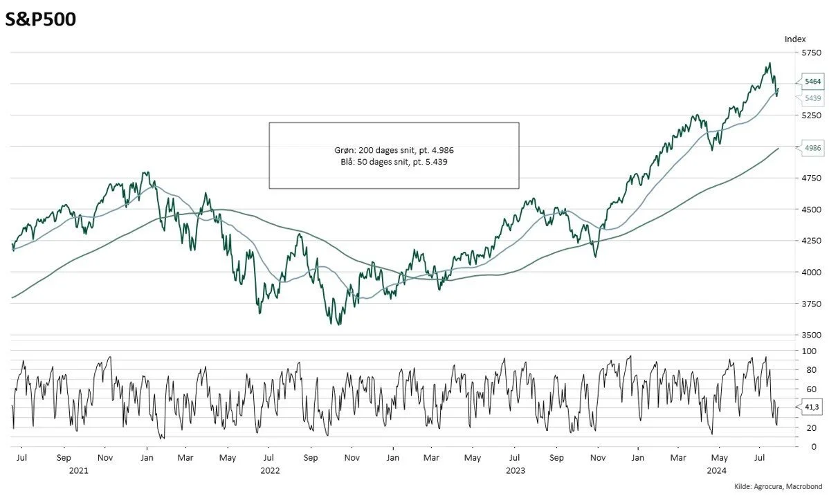- På kort sigt kan vi se, at S&P500-aktieindekset har testet 50 dages snit, og der er ikke sket et brud. Det er et stærkt signal, skriver cheføkonom i Agrocura, Jens Schjerning i analysen.