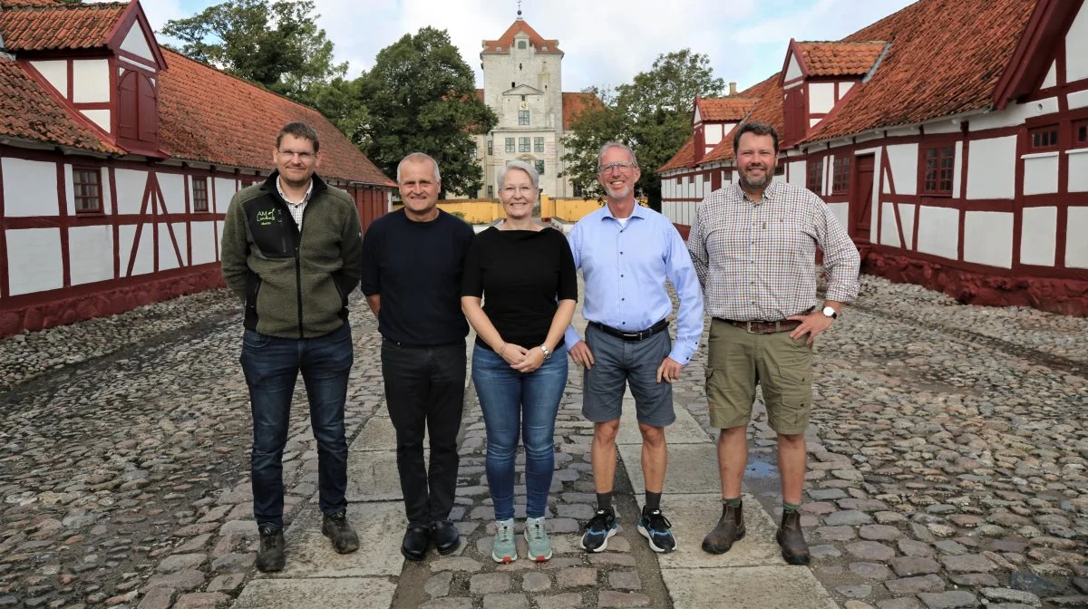 Det plantefaglige team for Store Frødag består af fra venstre: Martin L. Andersen og Henrik L. Jensen, bestyrelsesmedlemmer i Østdansk Landboforening, Julie Torp Thomsen, planteavlschef i Østdansk Landboforening, samt Carsten L. Jakobsen og Anders Bak Hansen, henholdsvis godsforvalter og driftsleder på Gjorslev Gods.