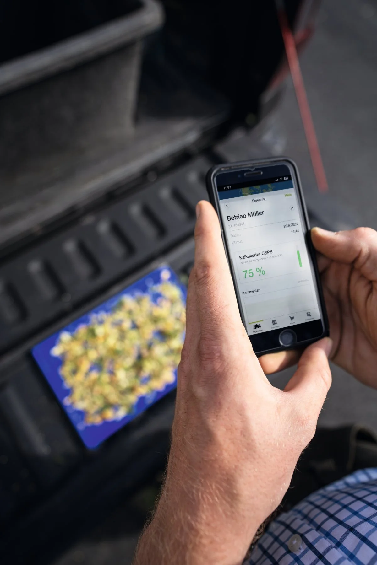 Med en app i Claas Connect kan man som landmand nu analysere kerneknusningen ved at tage et billede af det snittede materiale. 
