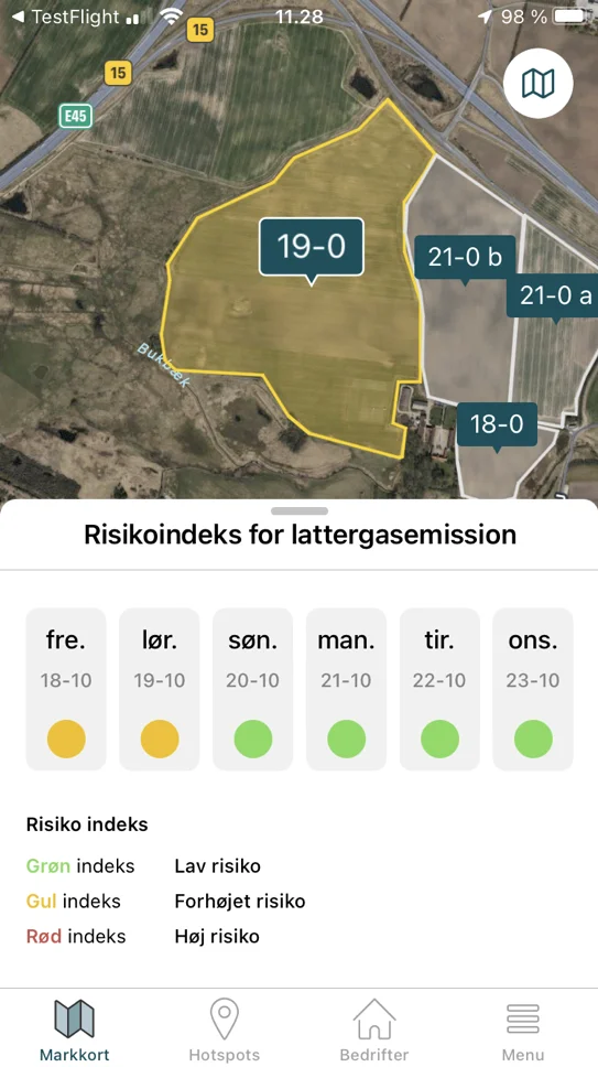 Risikoindekset for lattergasemission beregnes for de fleste danske marker hver dag kl. 9.00.