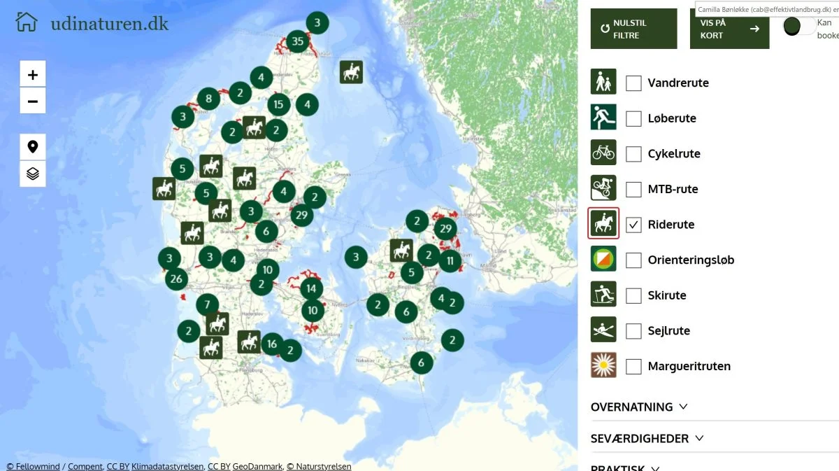 Find de mange rideruter på udinaturen.dk. 