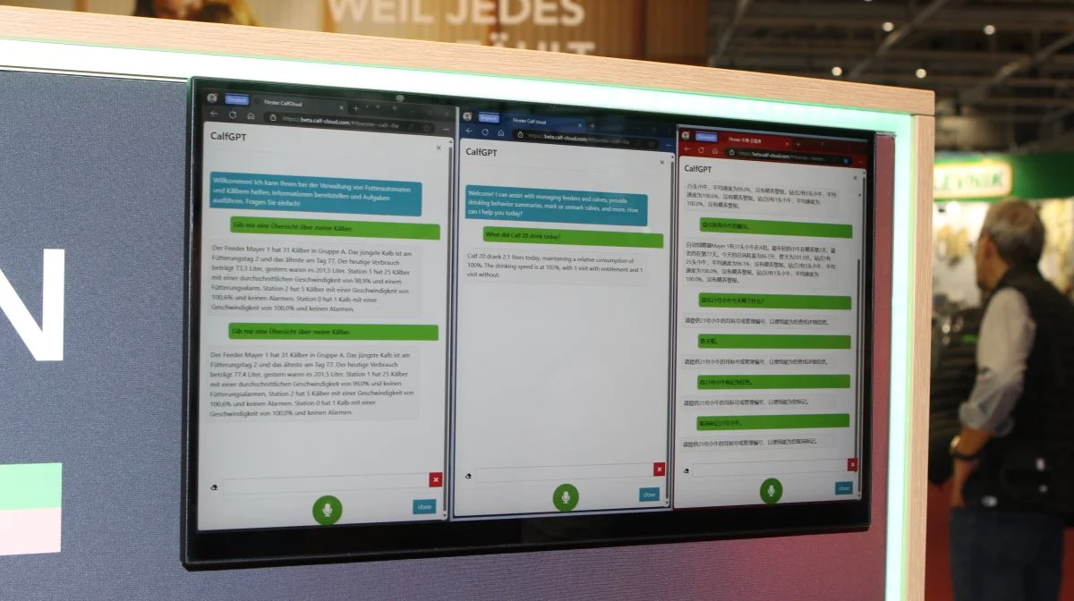 Via AI-system fra OpenAI har landmanden mulighed for frit at formulere spørgsmål enten helt generelt eller specifikt på enkelte kalve ved hjælp af en stemmeforbindelse via bedriftens eget WiFi og at modtage specifik information om kalvene og alarmer på en mobiltelefon eller tablet som direkte svar.