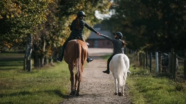 Mascha og Hollie Nolia Vang glæder sig, til de får hestene lige uden for døren. Foto: Mia Macom