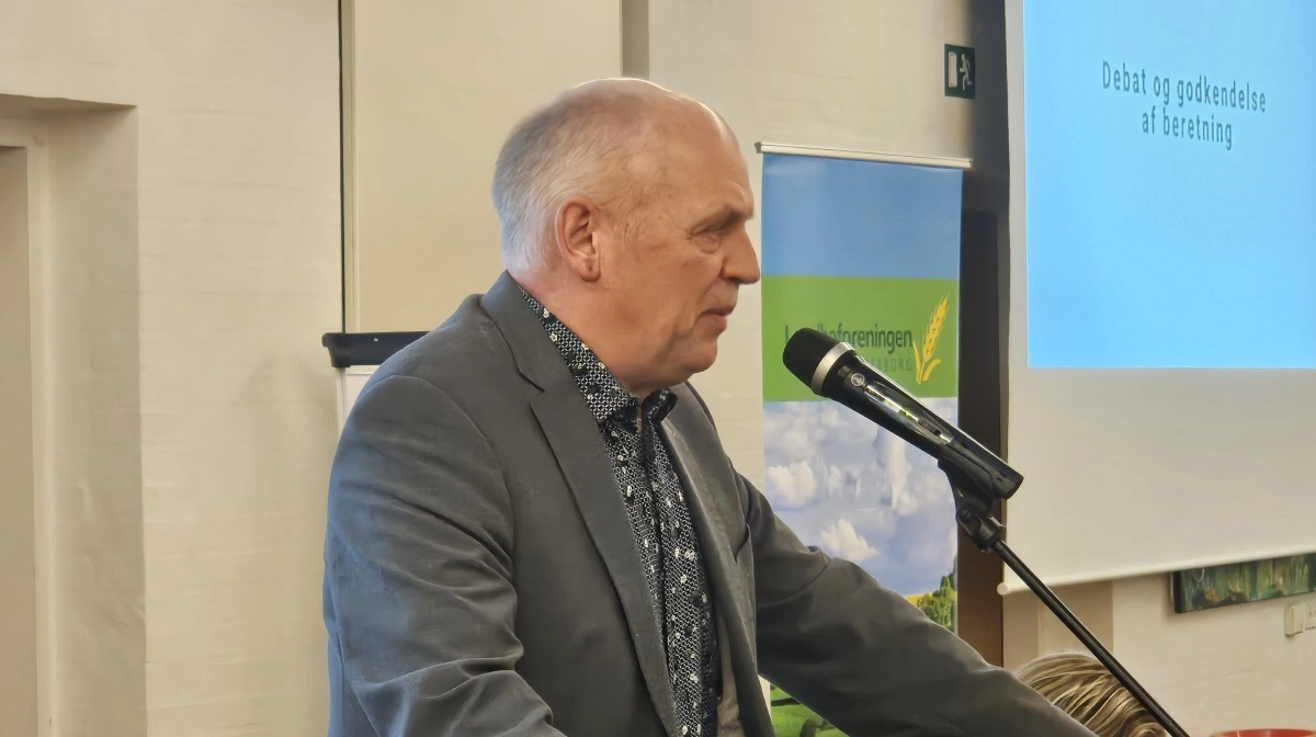 Formand i Landboforeningen Odder-Skanderborg, Ole Larsen, opfordrede til dialog og samarbejde omkring den grønne trepart. Foto: John Ankersen