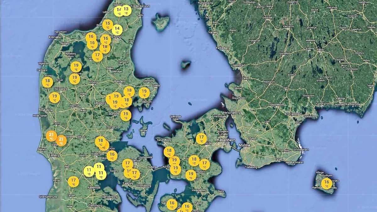 Når landmanden benytter sig af netværkspakken ses et Danmarkskort på computeren med klynger af vejrdata, der bliver mere og mere lokale, jo mere man zoomer ind. - Man kan vælge mellem at se nedbør, jordtemperatur og lufttemperatur, oplyser FieldSense. Foto: Jakob Larsen