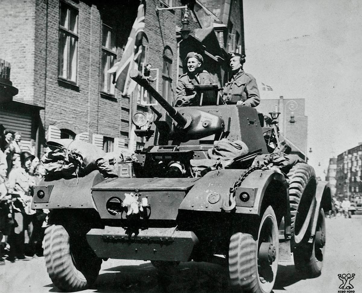 Britiske styrker ankommer til Aalborg i maj 1945.