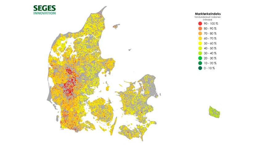 Marktørkeindeks for vårsæd beregnet for fredag den 16. maj i år. Kilde: Seges