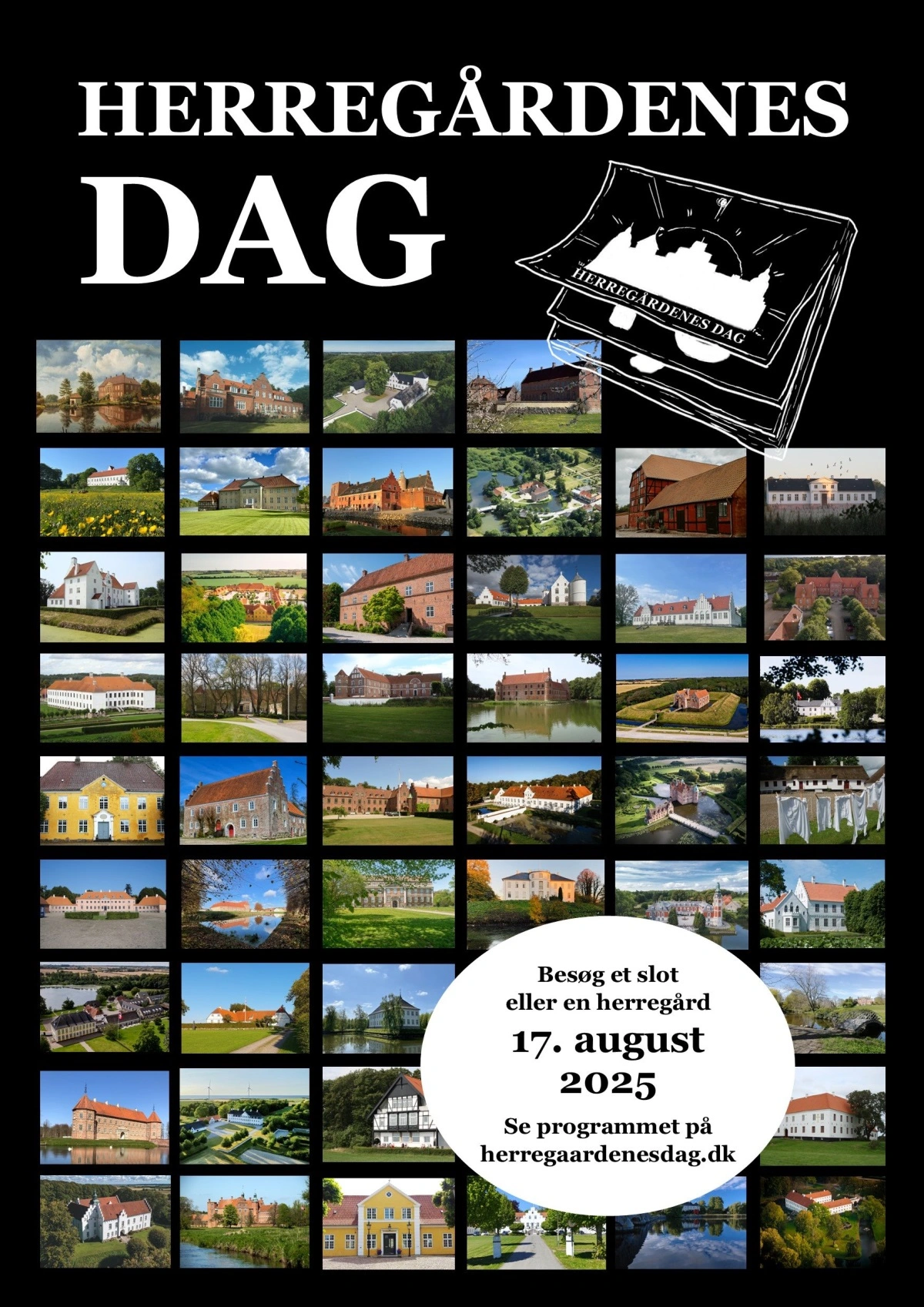 48 herregårde deltager i Herregårdenes Dag 17. august 2025. Illustration: Gammel Estrup Danmarks Herregårdsmuseum