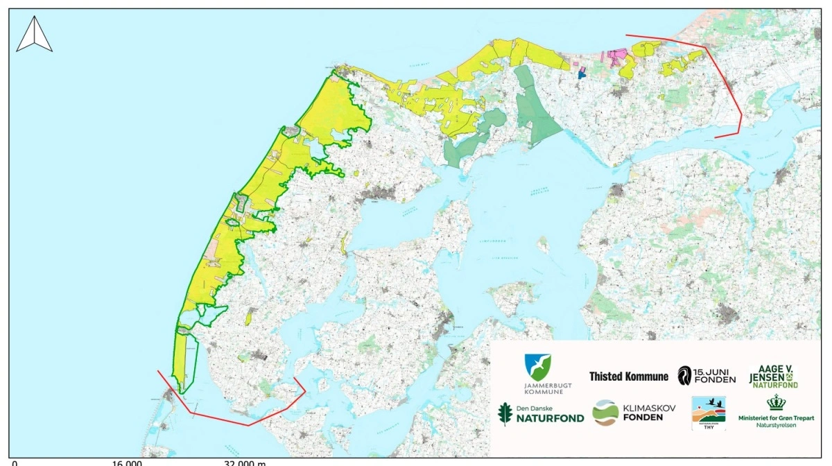 Danmarks største sammenhængende naturområde indenfor et område på 150.000 hektar skal strække sig fra den sydlige del af Thy til den østlige del af Han Herred. Illustration: Naturstyrelsen