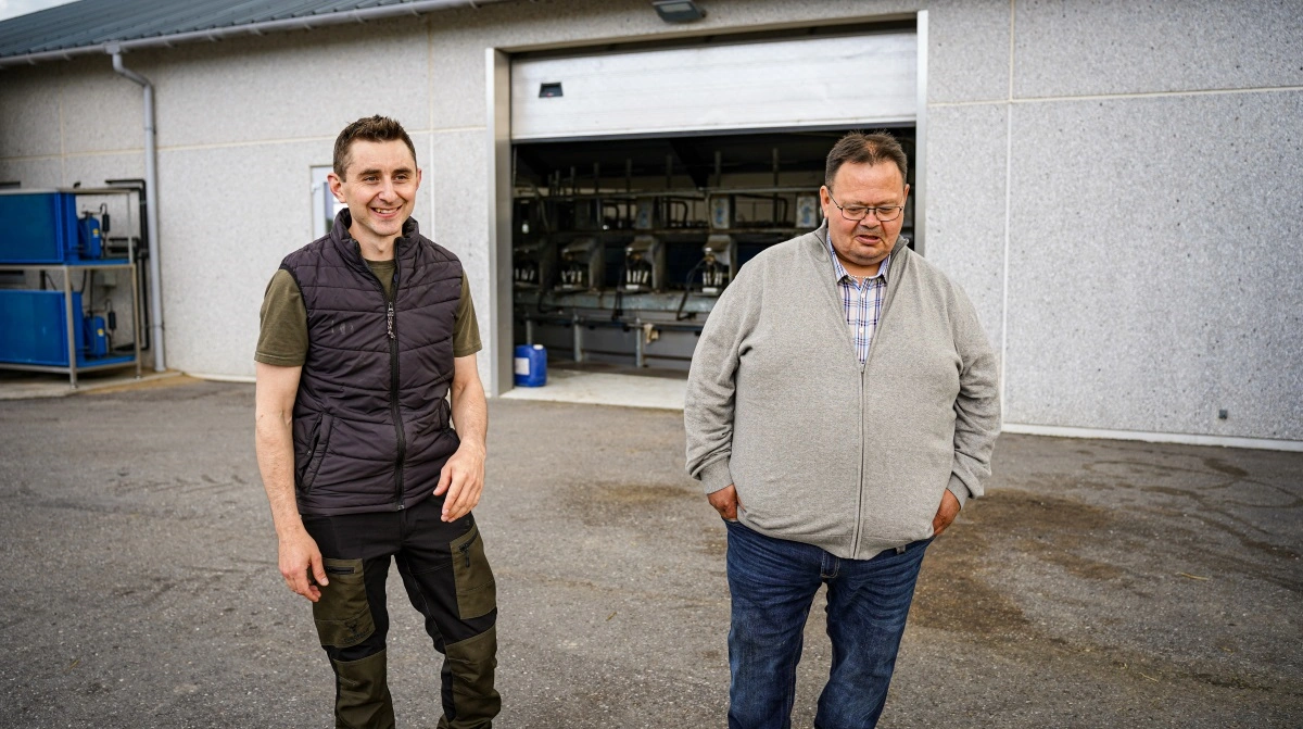 Jonas Risager og Ole Veksø Olsen mødtes i juni til rejsegilde på den store udvidelse af bedriften.