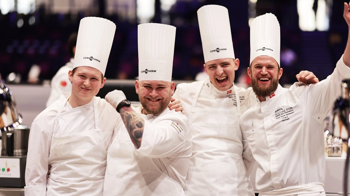 Her ses danske repræsentanter ved Bocuse d'Or-finalen i Trondheim i 2024. Foto: Akademiet Bocuse d'Or