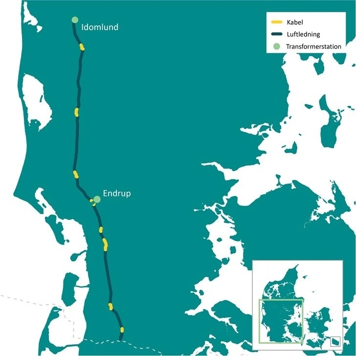Energinet er godt halvvejs med at blive færdige med Vestkystforbindelsen, også kendt som elmotorvejen, der går fra Idomlund ved Holstebro til den dansk-tyske grænse. Foto: Energinet