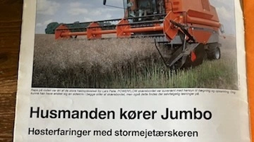 Artiklen fra 1988 da netop denne Dronningborg-mejetærsker blev leveret til dens første ejer på Lolland.