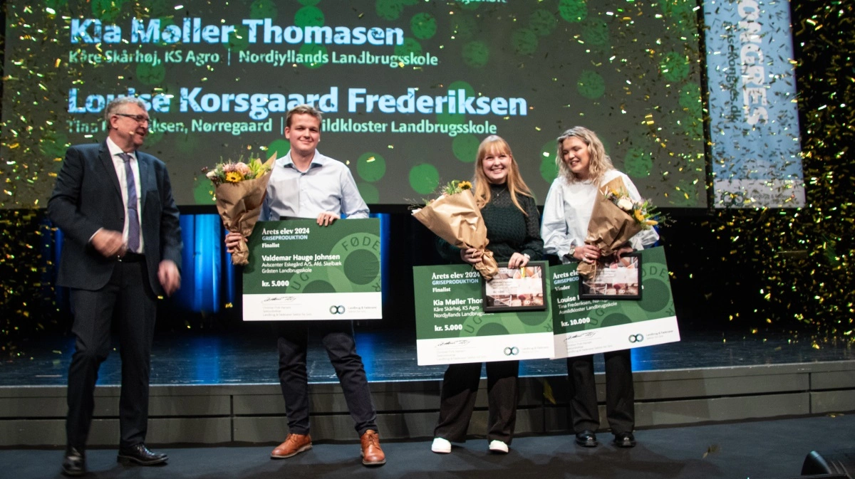 Hyldesten af Årets elev i griseproduktion plejer at foregå under prompt og pragt. Sidste år var det Louise Korsgaard Frederiksen, der vandt den fornemme pris på 10.000 kroner, mens de to øvrige finalister vandt hver 5.000 kroner. Arkivfoto: Morten Ipsen
