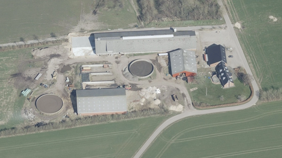 Kirkbi Climate har købt et 123 hektar økologisk landbrug ved Sig nord for Varde. Foto: Skraafoto/Dataforsyningen