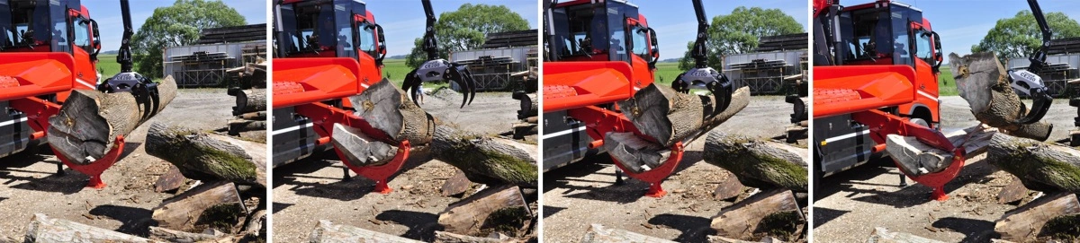 Med et tryk på 22 tons ved 180 bar skiller Spaltbiber stammer op til 110 centimeter i diameter ad. 