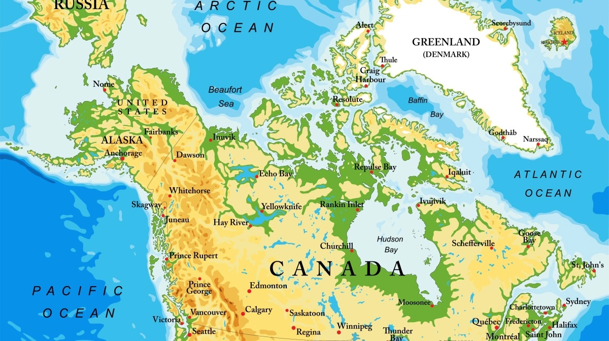 Alaska ligger på højde med Grønland og grænser over til Rusland. Der er gode landbrugsområder i den sydlige del af Alaska, hvoraf kun et lille areal indtil nu er dyrket. Kort: Colorbox