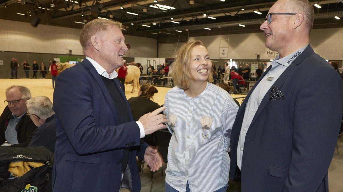 Arrangørerne bag Kimbrerskuet er stærkt tilfreds med opbakningen og de fyldte haller i Messecenter Vesthimmerland. Fra venstre den lokale borgmester, Per Bach Laursen, skuets formand Ditte Hammershøj og centerdirektør Brian Otte.
