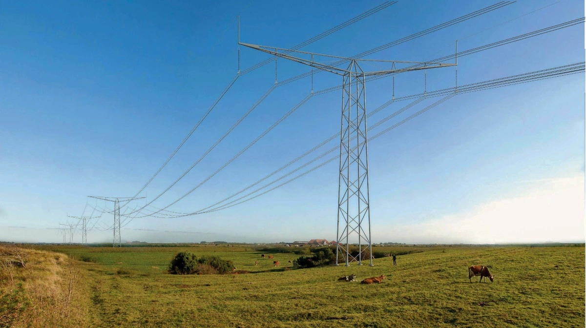 Mandag begyndte de såkaldte Thor-master at transmittere strøm på strækningen mellem Skjern og Esbjerg. Om et halvt år er elmotorvejen færdig. Foto: Energinet