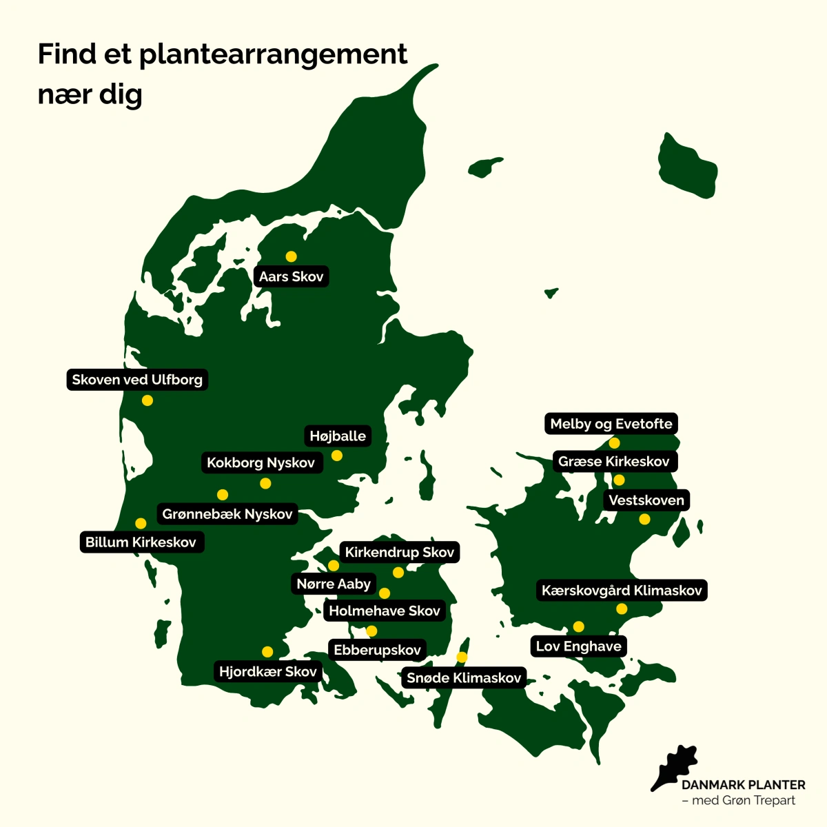 De 17 arrangemeneter er fordelt over hele Danmark. Kilde: Naturstyrelsen