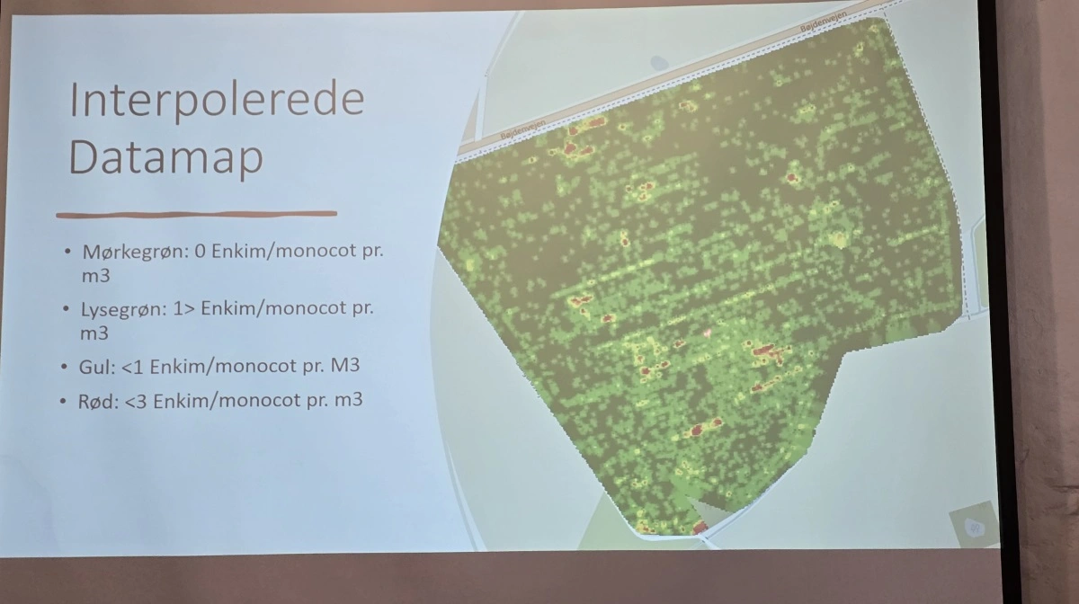 Det interpolerede datakort viser koncentrationen af det pågældende ukrudt.