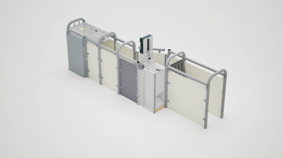 Skiold ESF foderstationen er udviklet til at betjene 50-70 søer. Skiold anbefaler 65 søer pr. foderstation. Softwaren er fuldt integreret i firmaets Pig Management System. Illustration: Skiold.