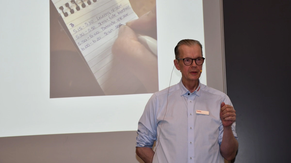 Rådgiver Anders Peter Andersen, Velas holdt indlæg om at spare tid under det nyligt afholdte fyraftensmøde ved Velas i Vissenbjerg. 