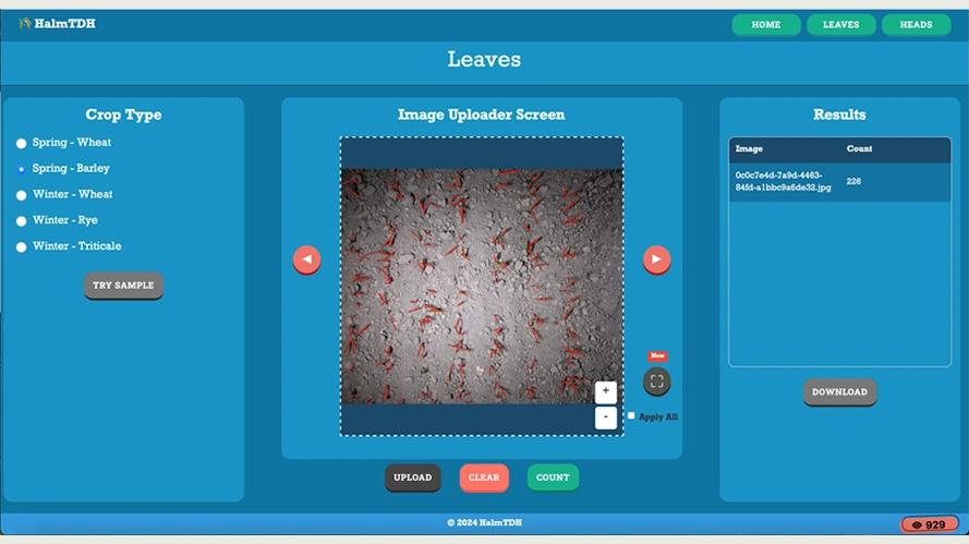 Værktøjet kan tælle blade på små planter. Det giver et hurtigt overblik over afgrødeetableringen og plantetæthed.