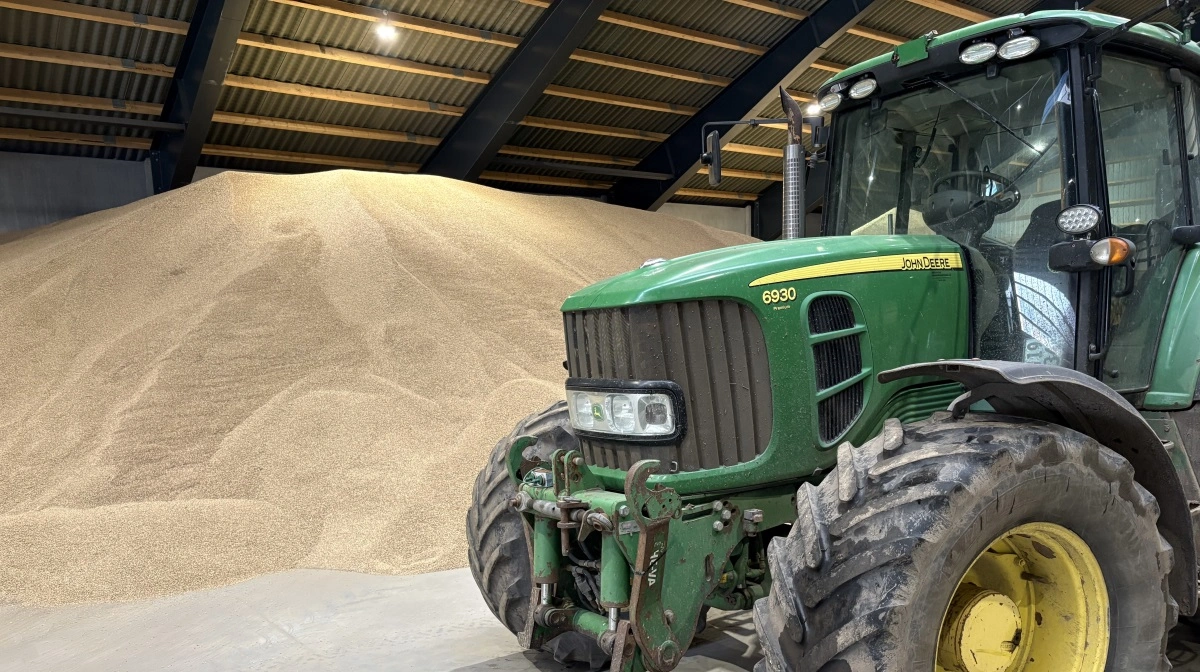 De 400 tons byg fylder godt op i maskinhuset, men der er endnu mere korn – faktisk omkring 6.000 tons – på lager i siloen.