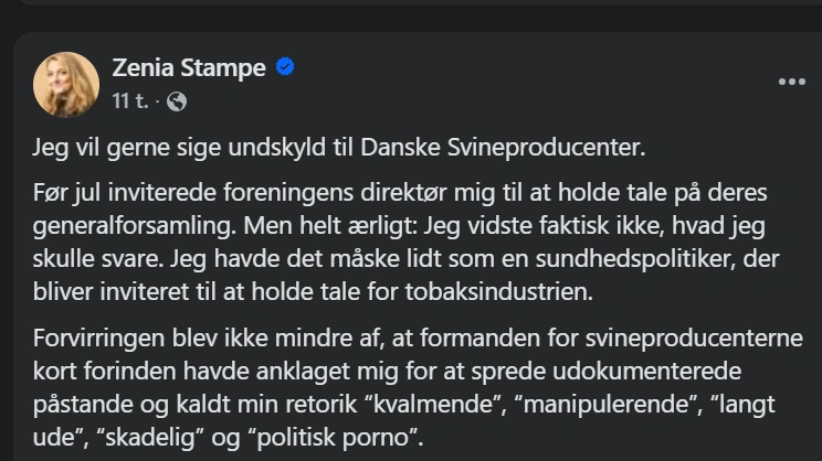 Udsnit af Zenia Stampes Facebook-opslag.