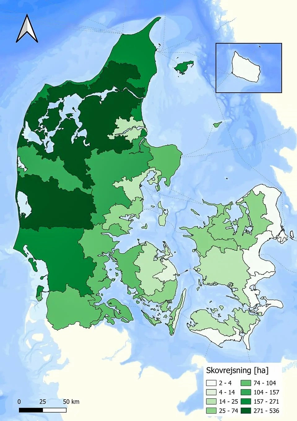 Det er især i Vestjylland og ved Limfjorden, der er søgt om støtte til etablering af skov i denne ombæring. Kilde: SGAV