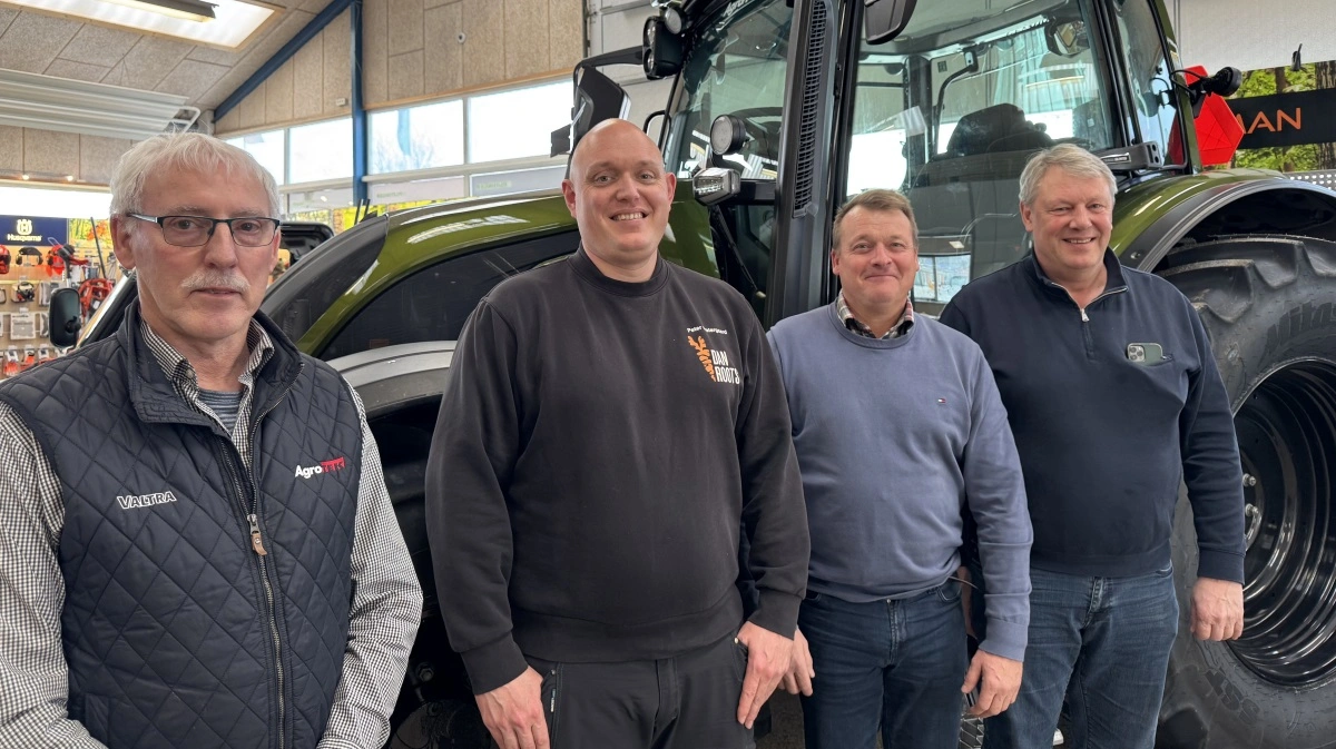 Ole Grøn fra Agrotek, Peter Vestergaard fra DanRoots samt Thomas Prip Nielsen og Søren Rasmussen fra Frandsbjerg Agro ser alle rammeaftalen som en gevinst for alle parter. Foto: Kasper Stougård 